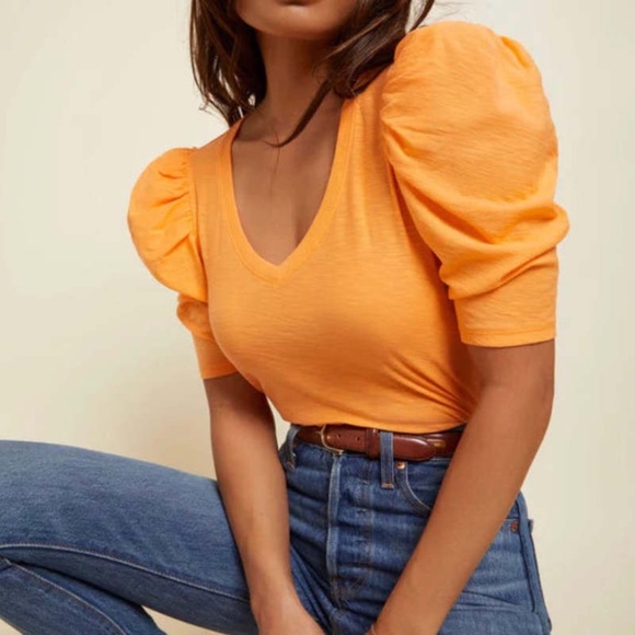 NWOT Nation LTD Jillian Bold Shoulder V-neck color Tang - Size Small - Picture 2 of 7